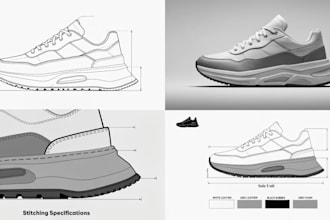 create detailed drawings and tech packs for your shoe, sneaker or footwear
