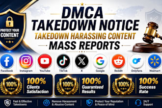 takedown harassing remove copyright mass reports facebook instagram tiktok dmca