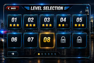 design professional game UI, menus and panels for mobile games