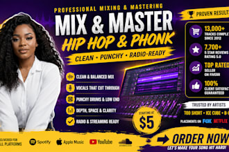 mix and master your hiphop 2 track clean punchy phonk radioready for only 5 usd