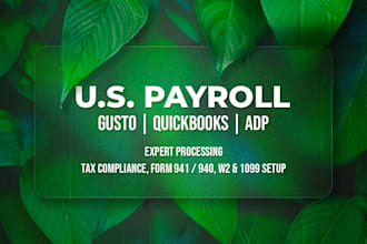run USA payroll processing and file payroll taxes in gusto, quickbooks, and adp