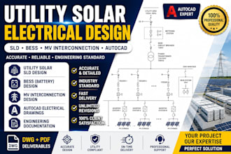 utility solar sld autocad bess mv interconnection grid solar electrical design