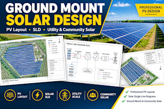 ground mount solar design pv layout, sld, utility community solar
