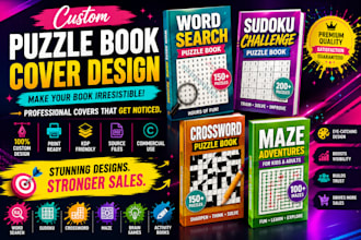 create a custom puzzle book cover for word search sudoku crossword KDP