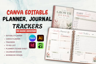 design canva editable planner, printable journal, trackers for coach and creator