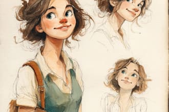 professional watercolor character design and illustration