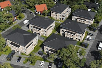 design 3d architectural house aerial rendering, exterior,landscape visualization