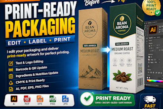 edit product packaging, label and prepare print ready artwork