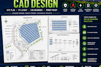 create solar site plan, layout design, cad pv permit drawings