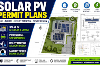 design solar pv permit plans, cad layouts, utility and sewer design