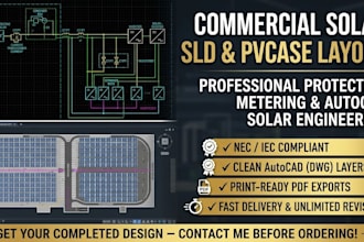 design commercial solar sld, protection metering and pvcase layout