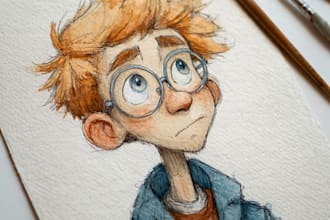 storybook style watercolor character artwork