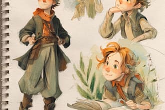 original watercolor characters for books, games, and brands