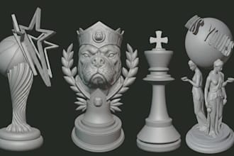 create custom 3d trophy, 3d award, 3d medal and 3d statue model for 3d printing