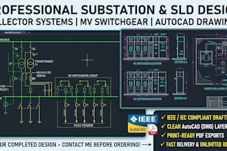 design collector substation layout, mv switchgear and sld in autocad