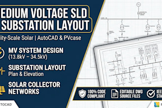 design solar utility scale substation layout, mv sld in autocad, pvcase