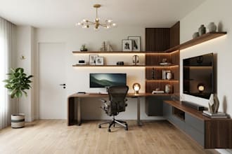 do stylish home office workspace workstation and meeting room with 3d rendering