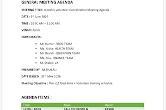 create a professional business meeting agenda