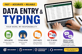 do accurate data entry, typing and odia hindi translation
