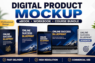 design professional digital product mockup, ebook cover and ecover bundle