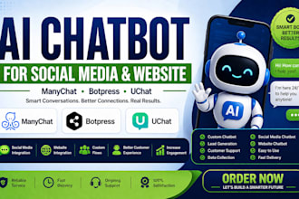 build ai chatbot for social media and website, manychat, botpress