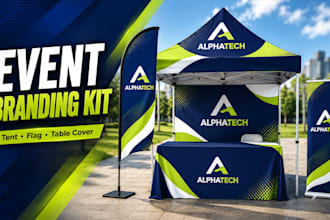 create event branding kit, canopy tent, feather flag and table cover
