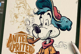 draw retro, vintage cartoon logo and illustration