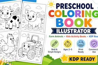illustrate preschool farm animal coloring books