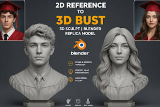 sculpt realistic 2d photo to 3d bust likeness 3d head model 3mf stl 3d printing