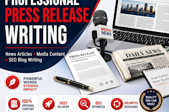write a professional press release,news article and media content