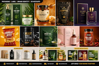 design premium product packaging label brand identity and 3d mockup