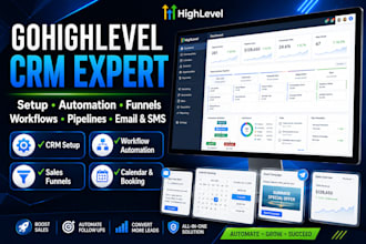 setup ghl CRM, sales pipelines, forms, calendars and email automation