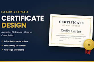 design an editable certificate, diploma, and award template