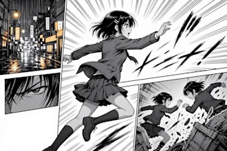 draw comic book page, manga comic illustration