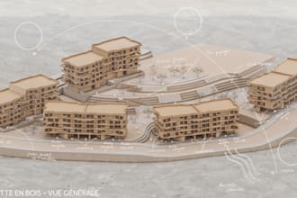 create a realistic wooden architectural model render