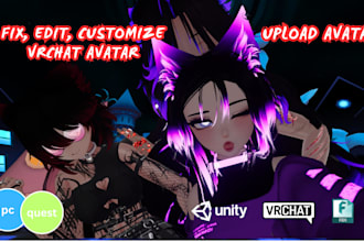 edit, customize and upload vrchat avatar, add toggles, physbones, outfits