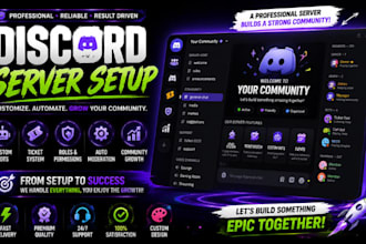 setup professional custom discord server with bots roles channels and automation