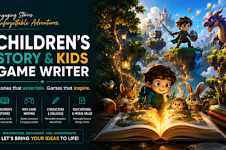 write fun kids games story character dialogue and children adventure stories