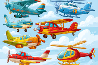 draw aircraft, airplane, helicopter into a vector cartoon