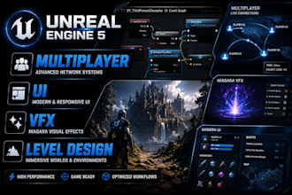 develop unreal engine 5 multiplayer, umg UI, niagara vfx and level design