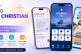 build ai based christian bible study apps, church apps, bible game apps for kids
