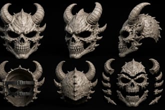sculpt 3d demon skull mask, 3d head mask 3d cosplay mask 3d printable oni mask