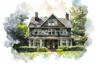 custom digital watercolor house