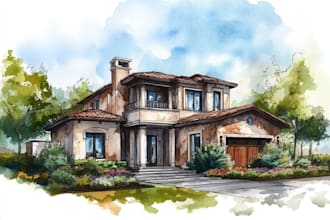 house in watercolor painting style