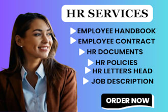 write and design employee handbook, HR policies and job description