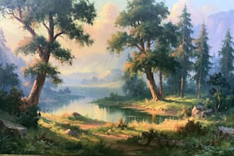 paint landscape in digital oil painting style