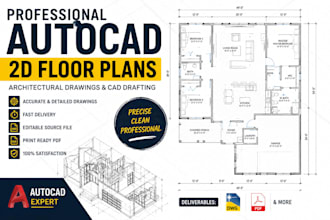do autocad 2d floor plans, architectural drawings, blueprints, cad drafting