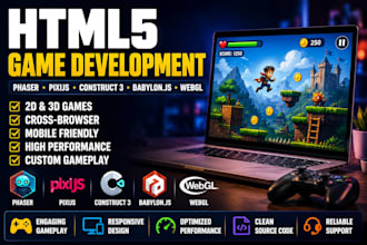 create HTML5 games using phaser, pixijs, construct 3, mugen engine, webgl game