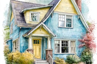 watercolor house portrait or buildings