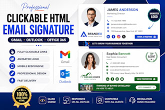 clickable html email signature for gmail, animated logo, outlook signature